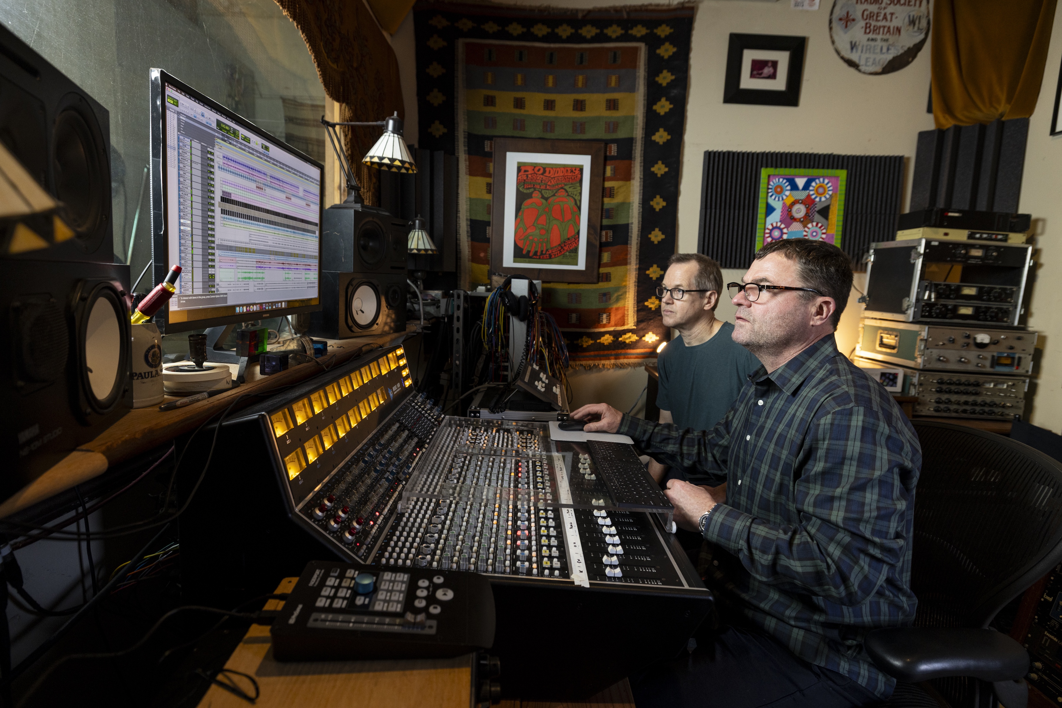 Erik Jekabson (left) and Gregory Howe (right) in the studio at Wide Hive Records.