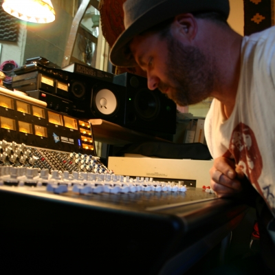 A photo of Gregory Howe at the sound board.